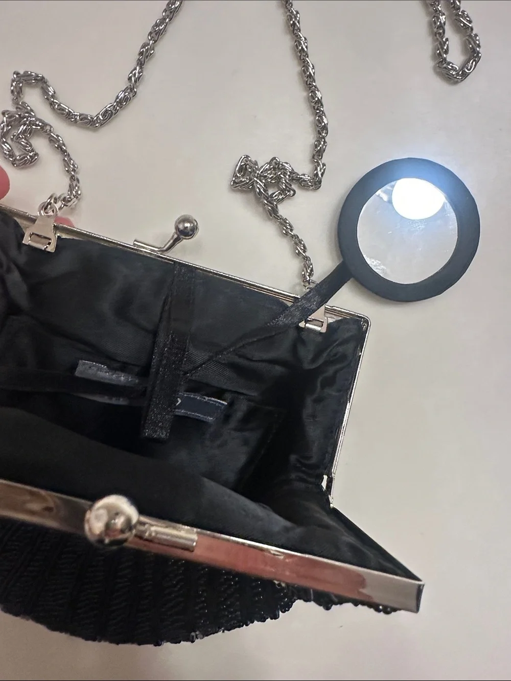 Apt. 9 Black Beaded Kiss-Lock Evening Clutch with Silver Chain